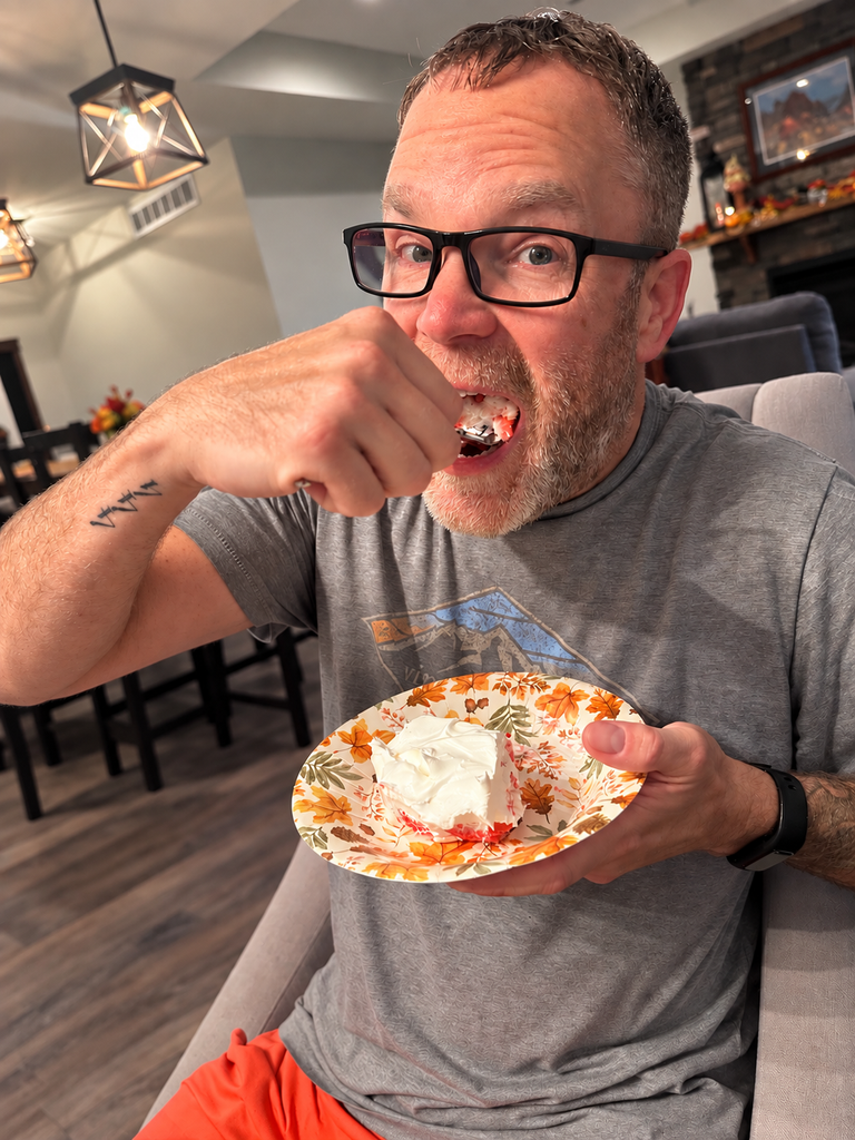 Brian enjoying a slice of homemade Jell-O cake at his 51st birthday celebration