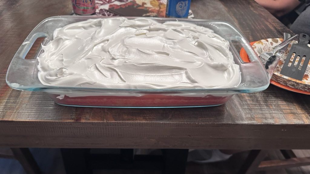 Homemade Jell-O cake made for a family birthday celebration