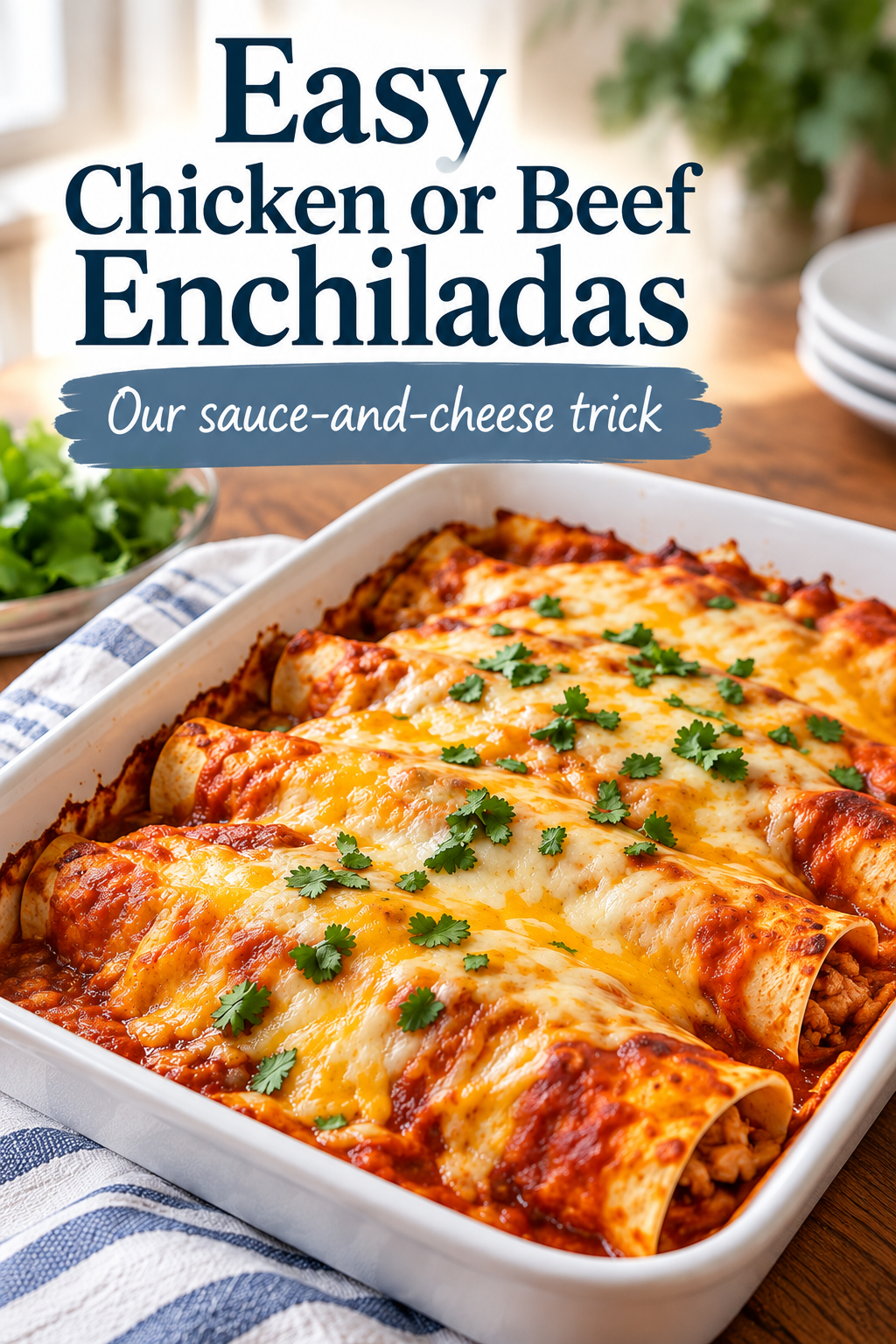 Our Easy Chicken or Beef Enchiladas: The Sauce-and-Cheese Trick We Love